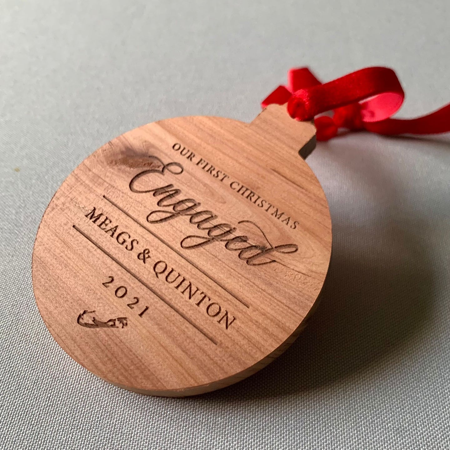 1st Engaged Christmas Cedar Ornament